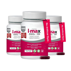 Pharmaris i-max Iron Supplement  150 mg – Gentle Polysaccharide Iron with Vitamin C & B12