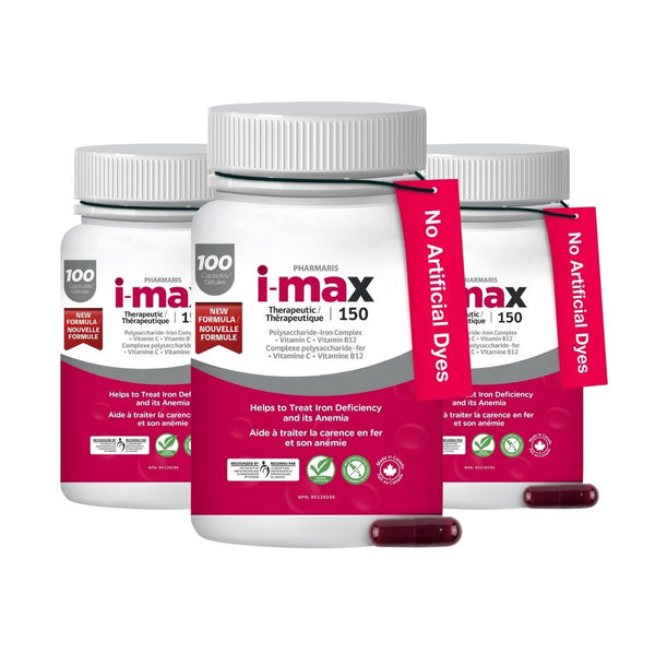 Pharmaris i-max Iron Supplement  150 mg – Gentle Polysaccharide Iron with Vitamin C & B12