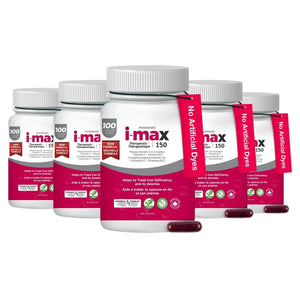 Pharmaris i-max Iron Supplement  150 mg – Gentle Polysaccharide Iron with Vitamin C & B12