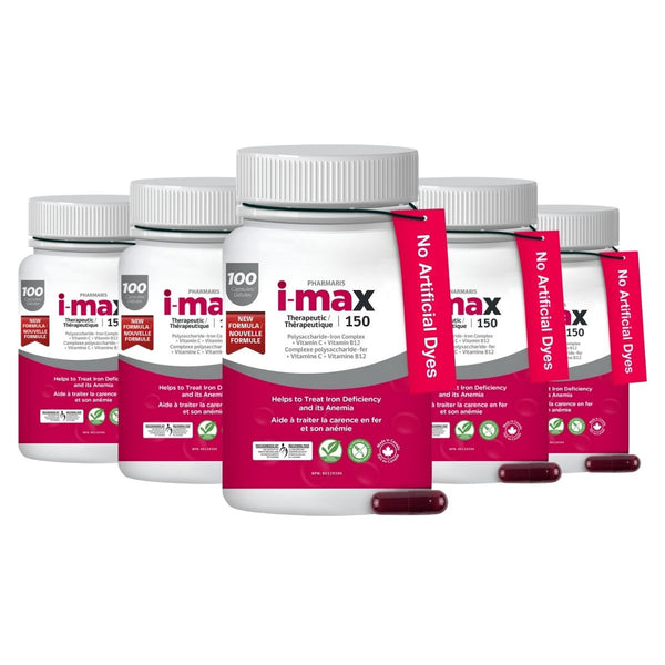 Pharmaris i-max Iron Supplement  150 mg – Gentle Polysaccharide Iron with Vitamin C & B12