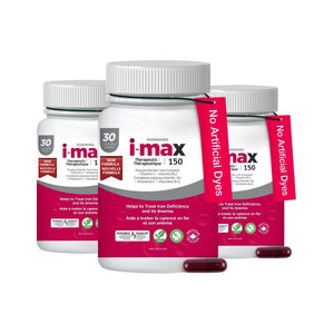 Pharmaris i-max Iron Supplement  150 mg – Gentle Polysaccharide Iron with Vitamin C & B12