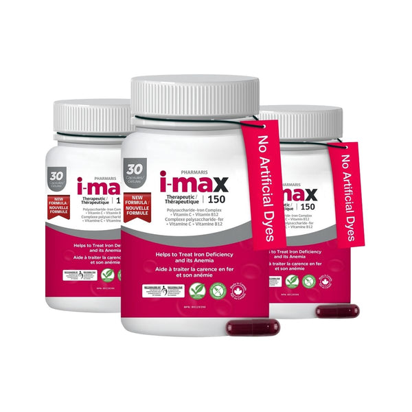 Pharmaris i-max Iron Supplement  150 mg – Gentle Polysaccharide Iron with Vitamin C & B12