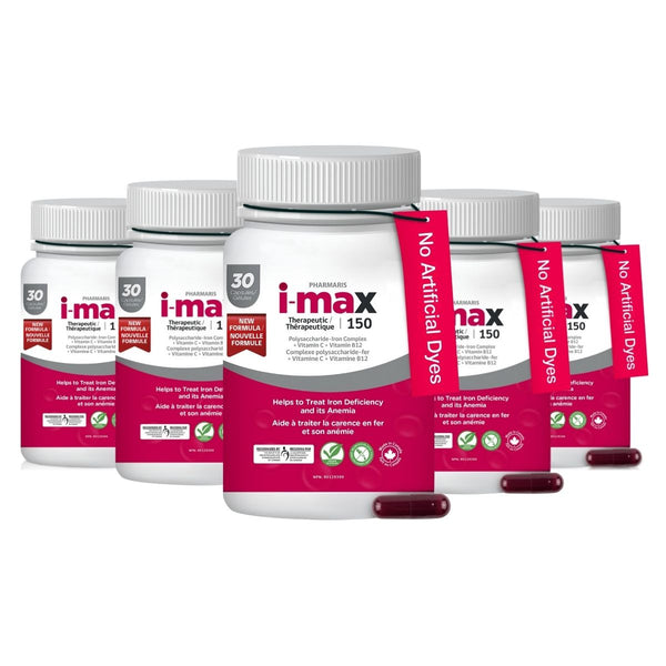 Pharmaris i-max Iron Supplement  150 mg – Gentle Polysaccharide Iron with Vitamin C & B12