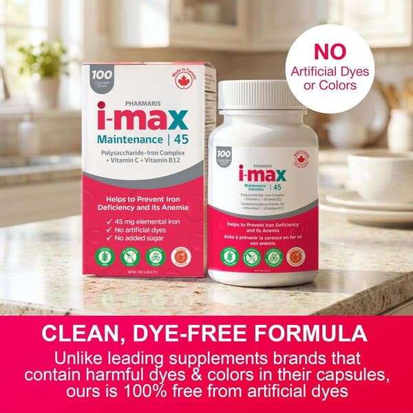 i-max Maintenance Iron, 45mg Polysaccharide-Iron Complex + Vitamin C & B12, No Artificial Dyes or Sugar, 100 Chewable Tablets