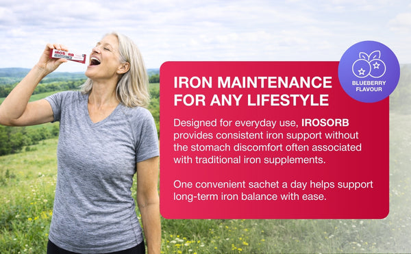 Pharmaris IROSORB Liposomal Iron, 30mg Elemental Iron + 5 Vitamins, Enhanced Absorption, Gentle on Stomach, Blueberry Flavor,30 Sachets
