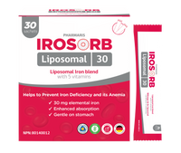 Pharmaris IROSORB Liposomal Iron, 30mg Elemental Iron + 5 Vitamins, Enhanced Absorption, Gentle on Stomach, Blueberry Flavor,30 Sachets