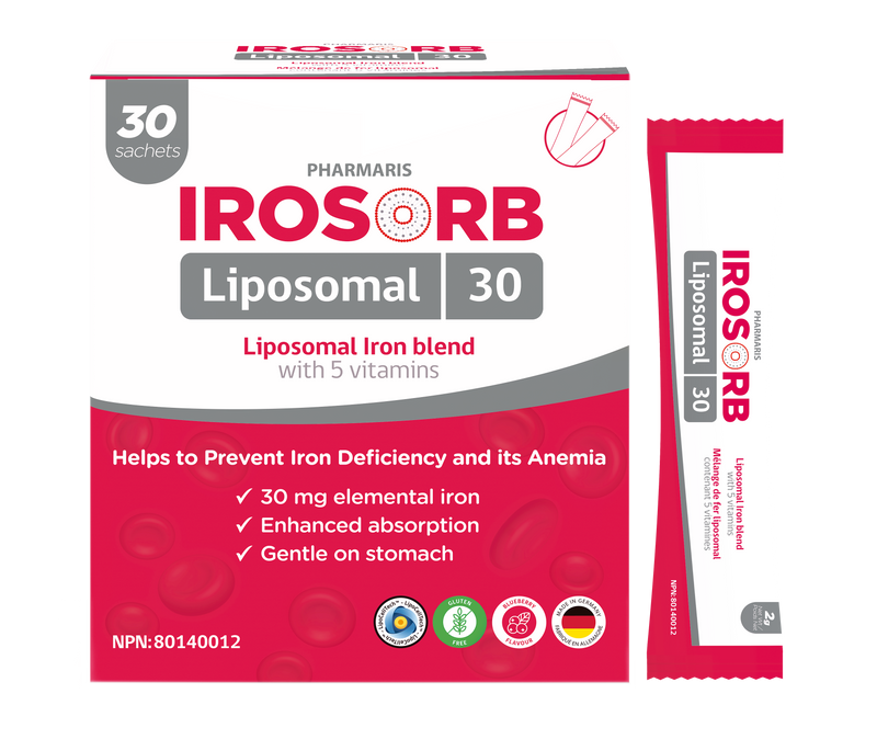 Pharmaris IROSORB Liposomal Iron, 30mg Elemental Iron + 5 Vitamins (30 Sachets)
