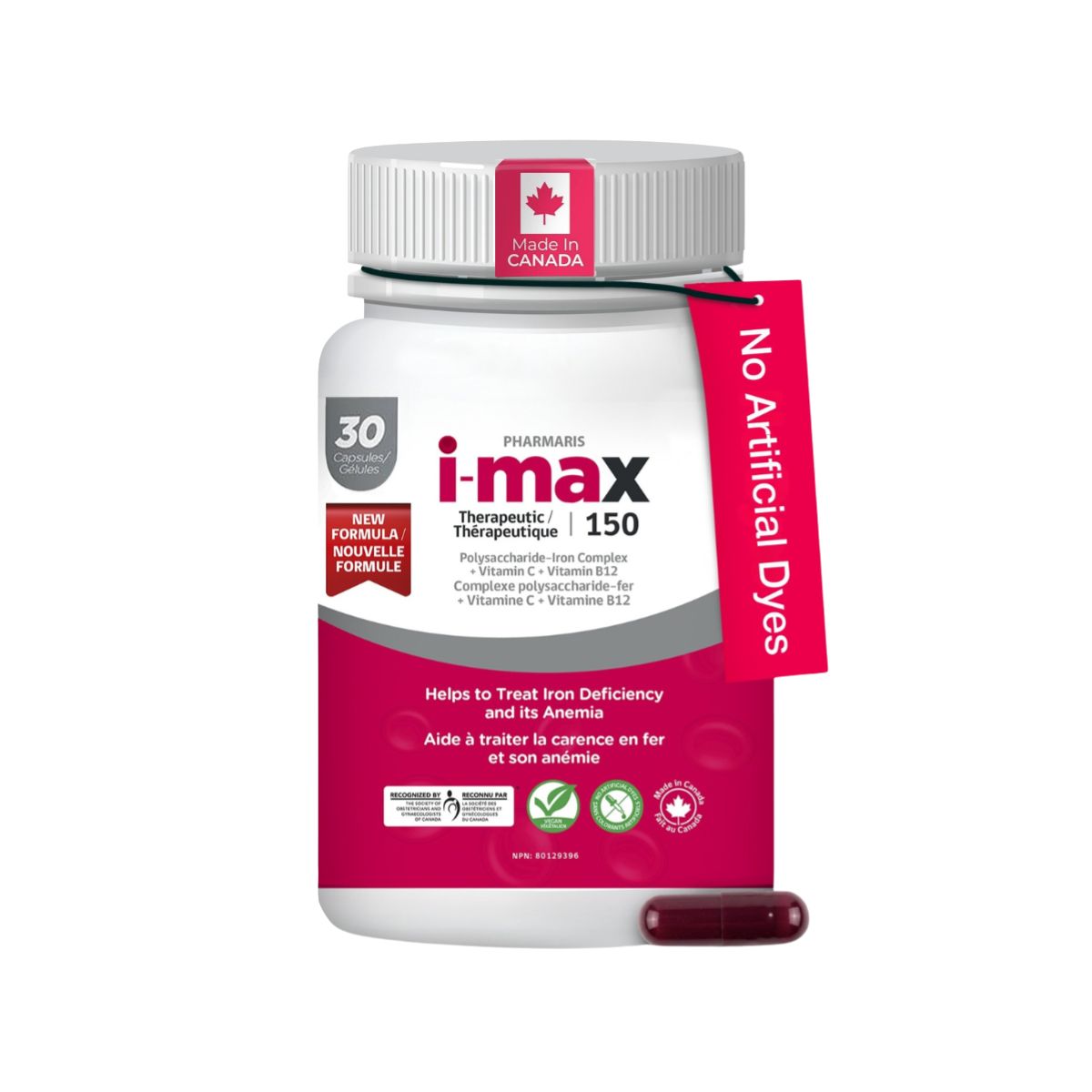 Pharmaris i-max Iron Supplement  150 mg – Polysaccharide Iron with Vitamin C & B12