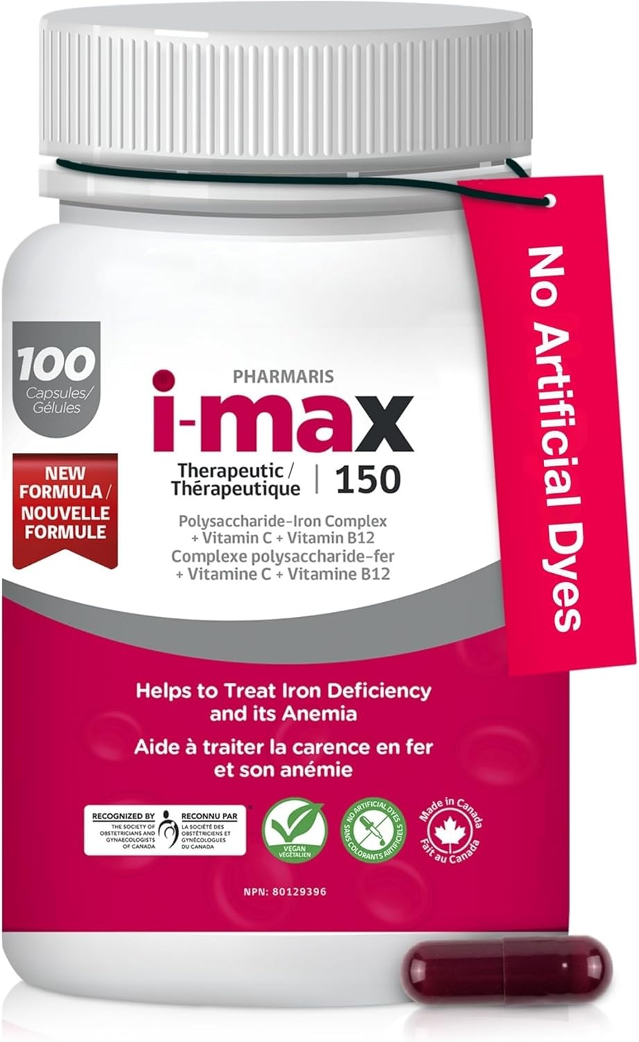 Pharmaris i-max Iron Supplement  150 mg – Polysaccharide Iron with Vitamin C & B12