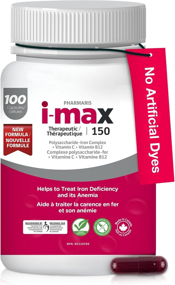 Pharmaris i-max Iron Supplement  150 mg – Polysaccharide Iron with Vitamin C & B12